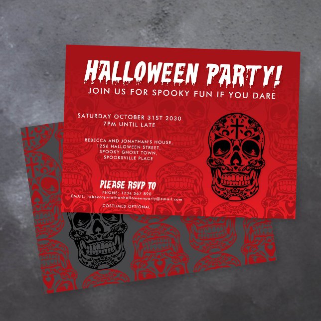 Skull Red Black Halloween fest Inbjudningar (Skapare uppladdad)