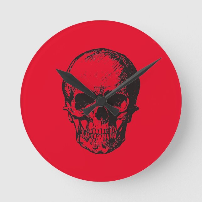 Skull Red Pop Art Rund Klocka (Framsida)