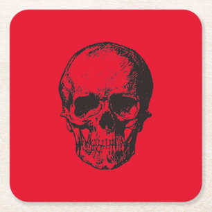 Skull Red Pop Art Underlägg Papper Kvadrat