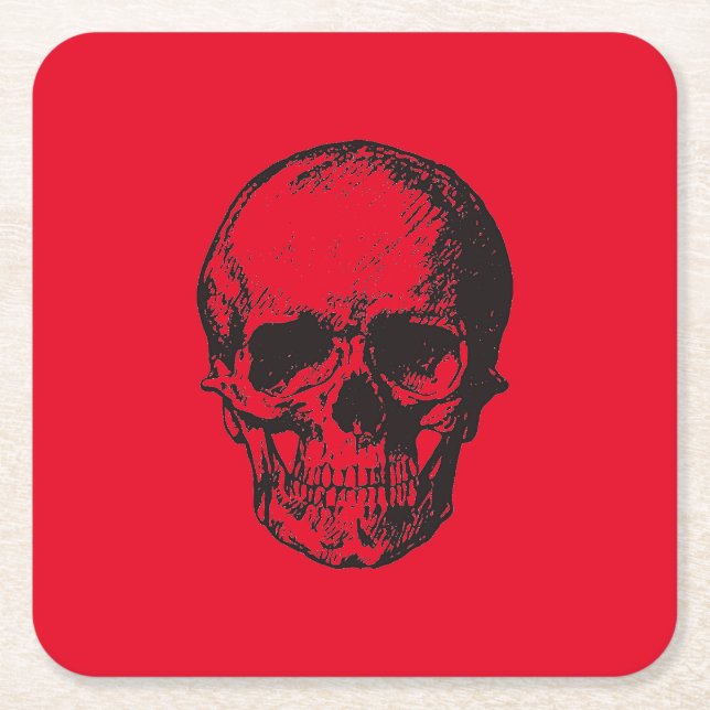 Skull Red Pop Art Underlägg Papper Kvadrat (Framsidan)
