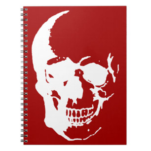 Skull - Red & White Metall Fantasy Art Anteckningsbok Med Spiral