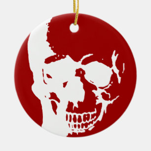 Skull - Red & White Metall Fantasy Art Julgransprydnad Keramik