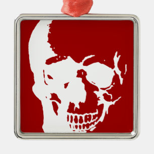 Skull - Red & White Metall Fantasy Art Julgransprydnad Metall