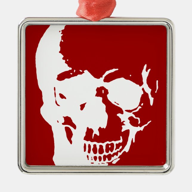 Skull - Red & White Metall Fantasy Art Julgransprydnad Metall (Framsidan)