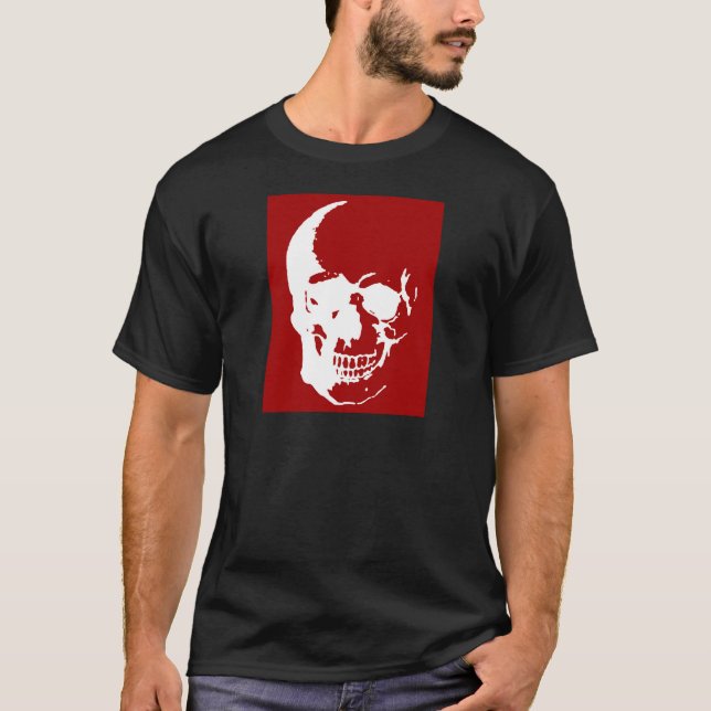 Skull - Red & White Metall Fantasy Art T-shirt (Framsida)
