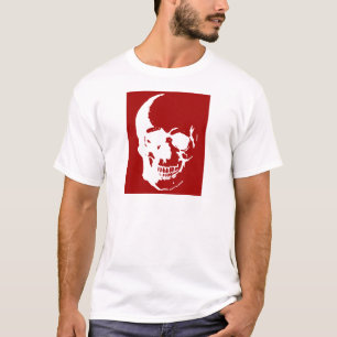 Skull - Red & White Metall Fantasy Art T Shirt