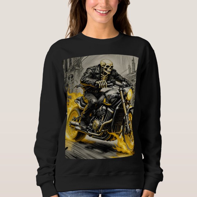 Skull Rider on Flaming Bike T Shirt (Framsida)