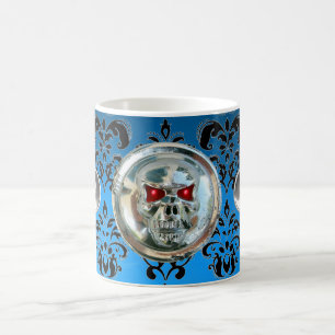 SKULL RIDERS AQUA BLUE BLACK DAMASK KAFFEMUGG