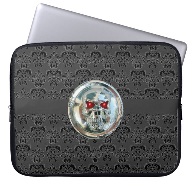 SKULL RIDERS DAMASK grått black Laptop Fodral (Framsidan)