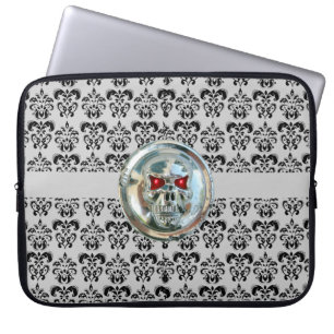 SKULL RIDERS DAMASK grått black Laptop Sleeve