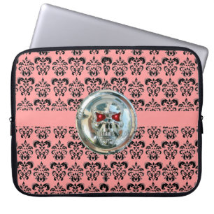 SKULL RIDERS DAMASK rosa Black Laptop Sleeve
