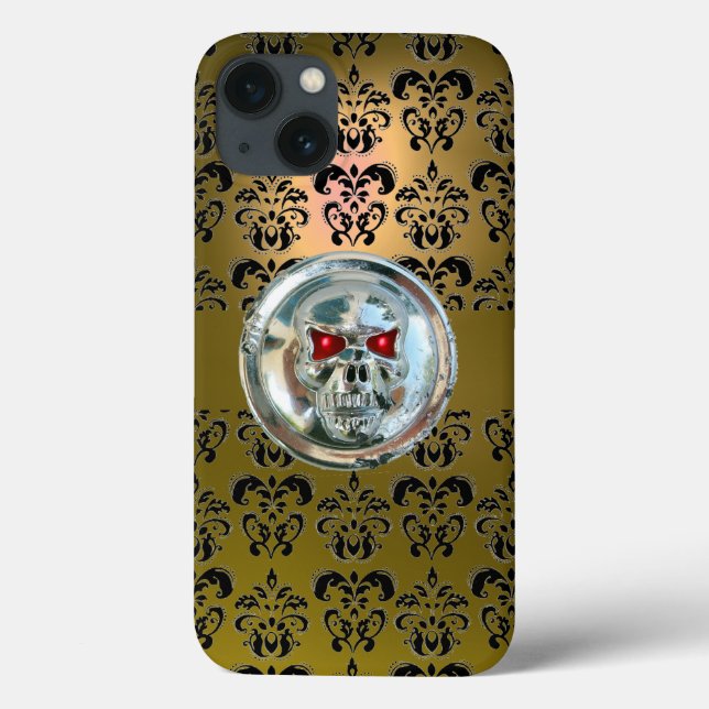 SKULL RIDERS GULT BLACK DAMASK Fodral-Mate iPhone (Baksida)