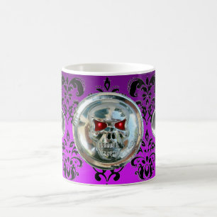SKULL RIDERS LILA VIOLET BLACK DAMASK, Amethyst Kaffemugg