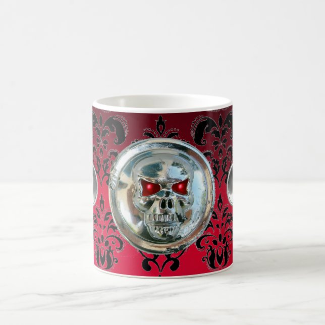 SKULL RIDERS RED BURGUNDY BLACK DAMASK, Ruby Kaffemugg (Center)