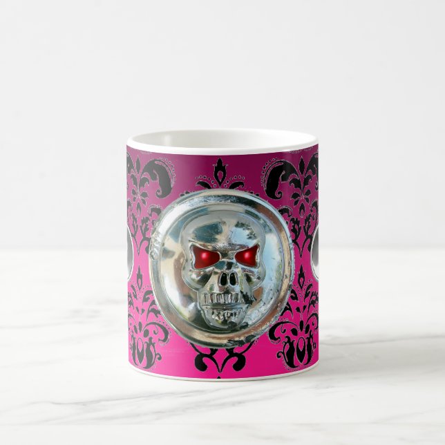 SKULL RIDERS ROSA FUCHSIA BLACK DAMASK KAFFEMUGG (Center)