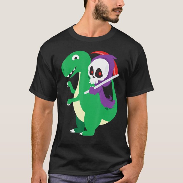 Skull Riding T Rey Coola Dinosaur Dino Halloween C Shirt (Framsida)
