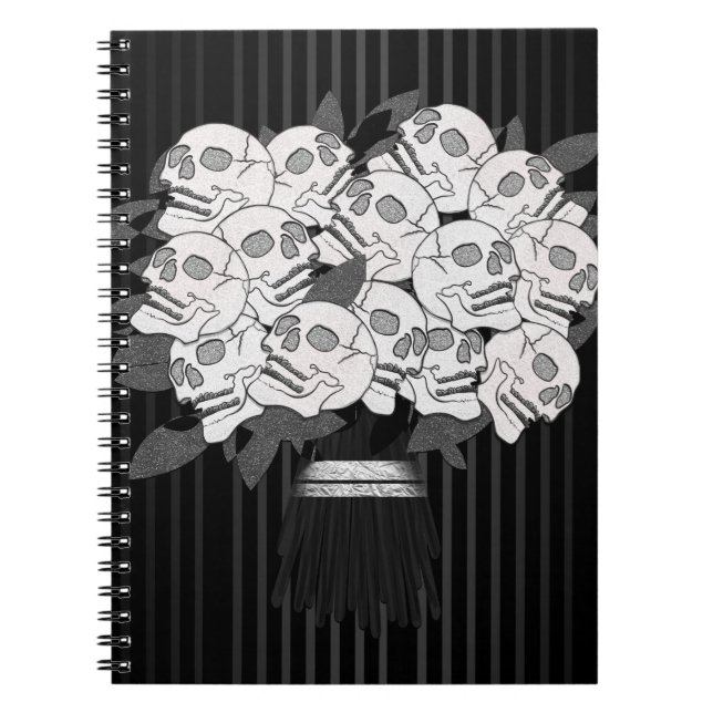Skull Ro Black & White Gothic Party Anteckningsbok (Framsidan)