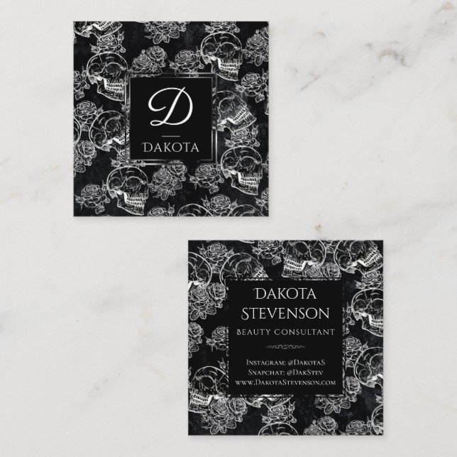 Skull Ro Chalk | Funky Gothic Grunge Monogram Fyrkantigt Visitkort (Fram/baksida)