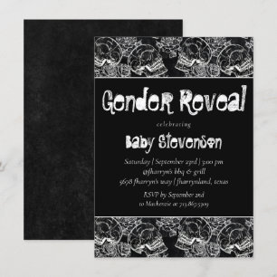 Skull Ro Funky Chalkboard Grunge Gender Reveal Inbjudningar
