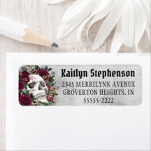 Skull Ro Gothic Burgundy Maroon Grått-etikett