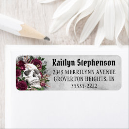 Skull Ro Gothic Burgundy Maroon Grått-etikett Returadress Etikett