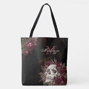 Skull Ro Monogram Namn Burgundy Black Grunge Tygkasse