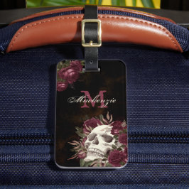 Skull Ro Monogram Namn Burgundy Grunge Mörk Bagagebricka