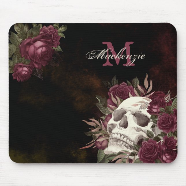 Skull Ro Monogram Namn Burgundy Grunge Mörk Musmatta (Framsidan)