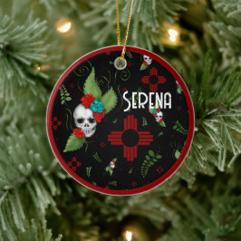 Skull Ro Zia Sol Greenery Black New mexico Julgransprydnad Keramik