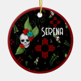 Skull Ro Zia Sol Greenery Black New mexico Julgransprydnad Keramik