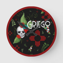 Skull Ro Zia Sol Greenery Black New mexico Rund Klocka