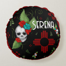 Skull Ro Zia Sol Greenery Black New mexico Rund Kudde