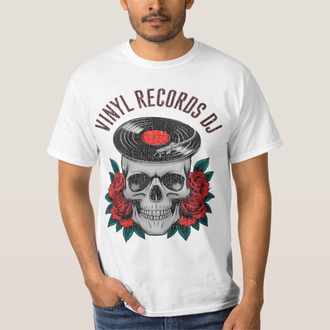 skull rocker head record player t shirt (Framsida)