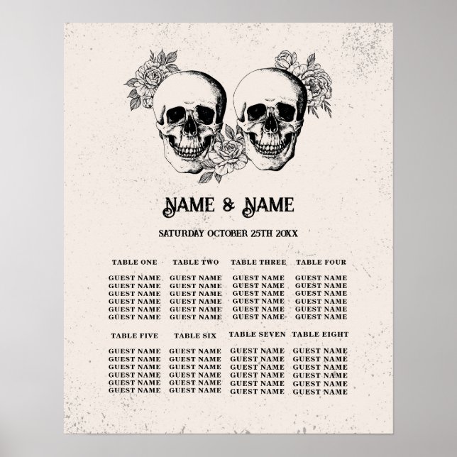 Skull Röd ros 8 Bord-planen Bröllop Poster sittpla (Framsidan)