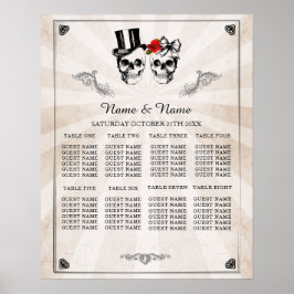 Skull Röd ros 8 Bord-planen Bröllop Poster sittpla