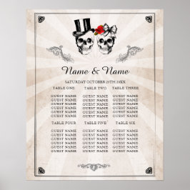 Skull Röd ros Bord-planen Bröllop Poster sittplats