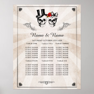 Skull Röd ros Bord-planen Bröllop Poster sittplats
