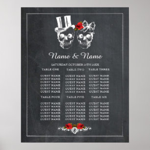 Skull Röd ros Bord-planen Bröllop Poster sittplats