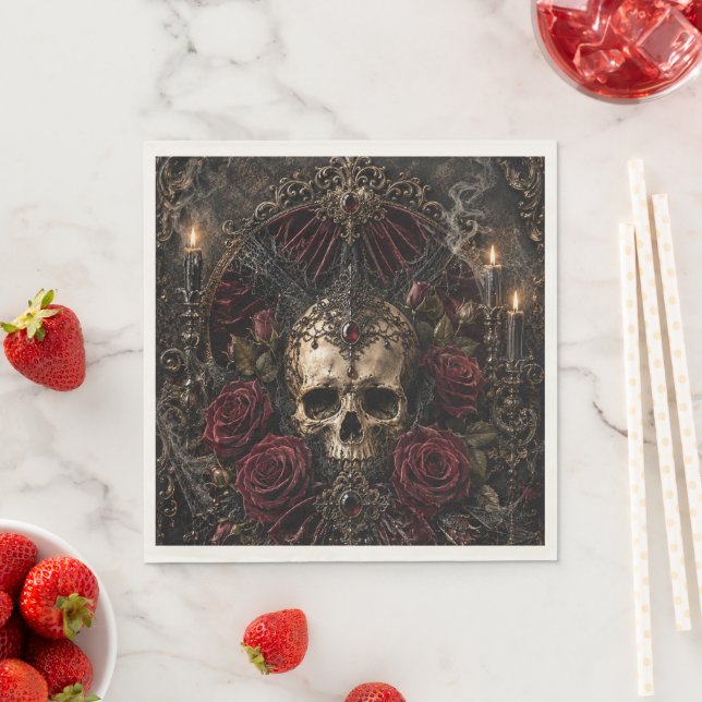 Skull & Roses Halloween Cocktail serviett Pappersservett (Insitu)