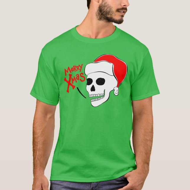 Skull Santa God jul T Shirt (Framsida)