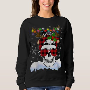 Skull Santa Hat Reindeer jul Ljus Red Buff T Shirt