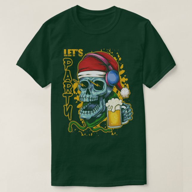 Skull Santa Lets Beer Party T Shirt (Design framsida)