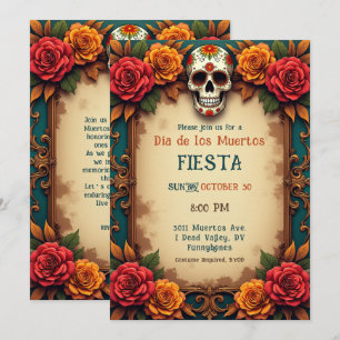 💀 🎉 Skull & Scrollss, Día de Muertos Inbjudningar