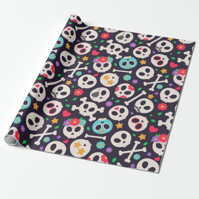 Skull set. Seamless pattern with flat design of sk Presentpapper (Utrullad)