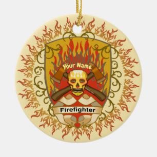 Skull Shield Firefighter Julgransprydnad Keramik