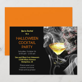 Skull Sipping Martini Halloween Cocktail Party Inbjudningar