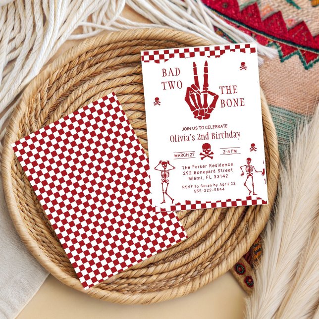 Skull Skeleton Bad to the Bone 2nd Birthday  Inbjudningar (Skapare uppladdad)