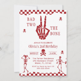 Skull Skeleton Bad to the Bone 2nd Birthday Inbjudningar