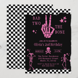 Skull Skeleton Bad to the Bone 2nd Birthday Inbjudningar