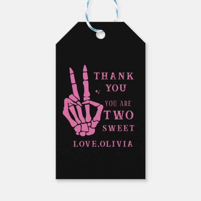 Skull Skeleton Bad to the Bone 2nd Birthday  Presentetikett (Framsidan)